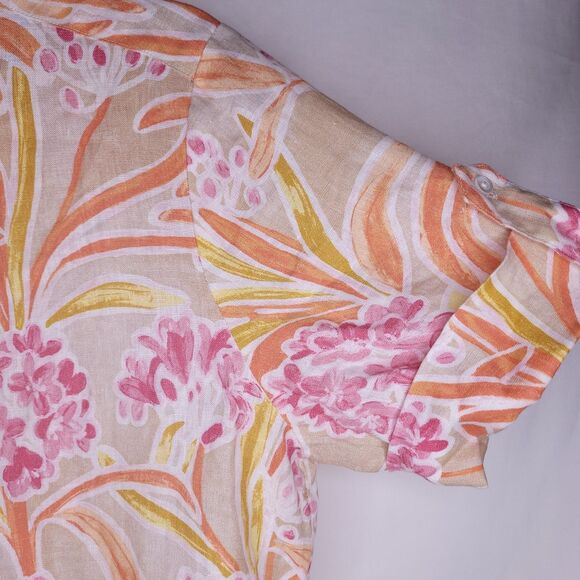 J Mclaughlin Linen Dress Medium Floral Beach Getaway Popover - Picture 4 of 11